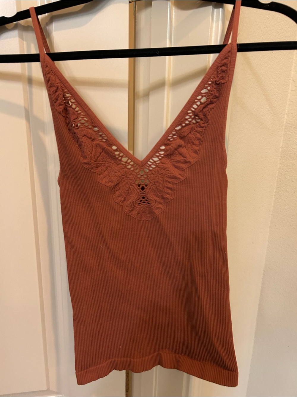 Free People Rust Lace-Trim Ribbed Cami